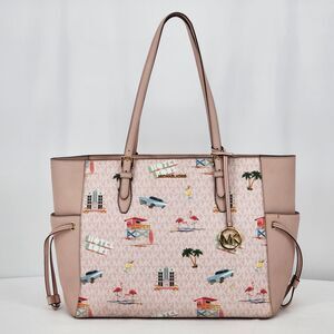 Michael Kors Gilly Beach Pink Logo Large Drawstring Travel Tote Bag